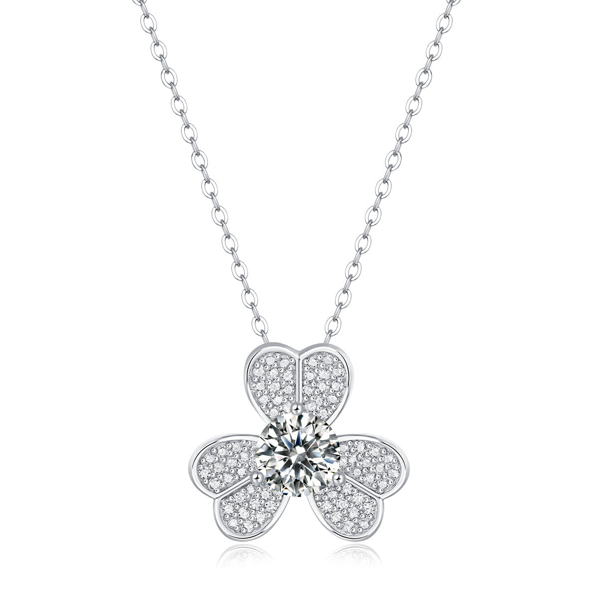 S925 Round-Cut Full Moissanite Necklace With Clover Design【6.2#41】