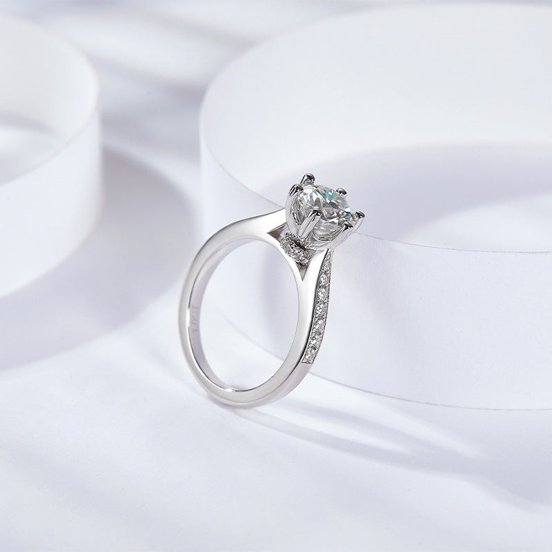 S925 Round-Cut Moissanite Ring 1CT Rotatable 【6.2#71】