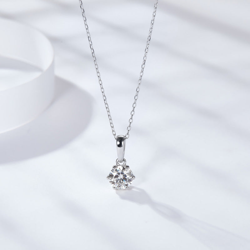 S925 Round-Cut Moissanite Necklace 6 Claws 1CT&2CT【6.2#64】
