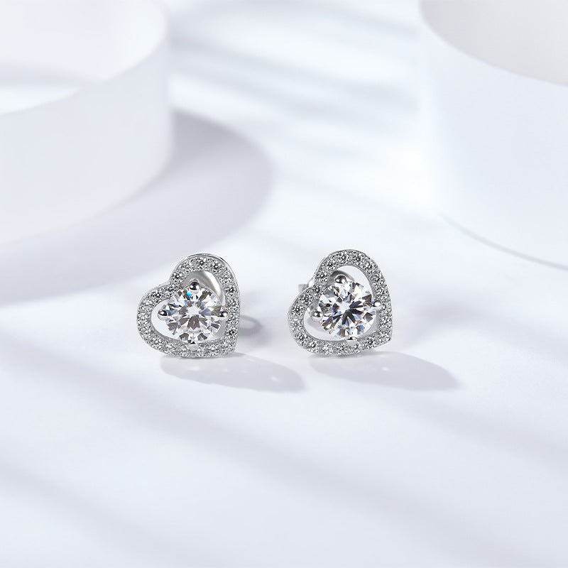 S925 Round-Cut Moissanite Earrings Heart Style 0.3CT&0.5CT 【6.2#75】
