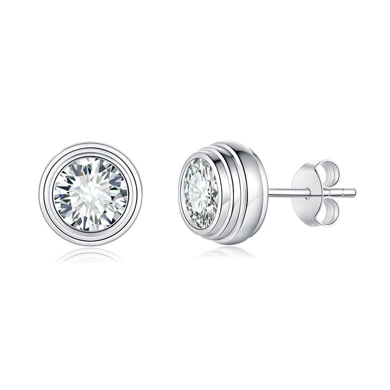 S925 Round-Cut Moissanite Earring Plated 18k White Gold【6.2#143】