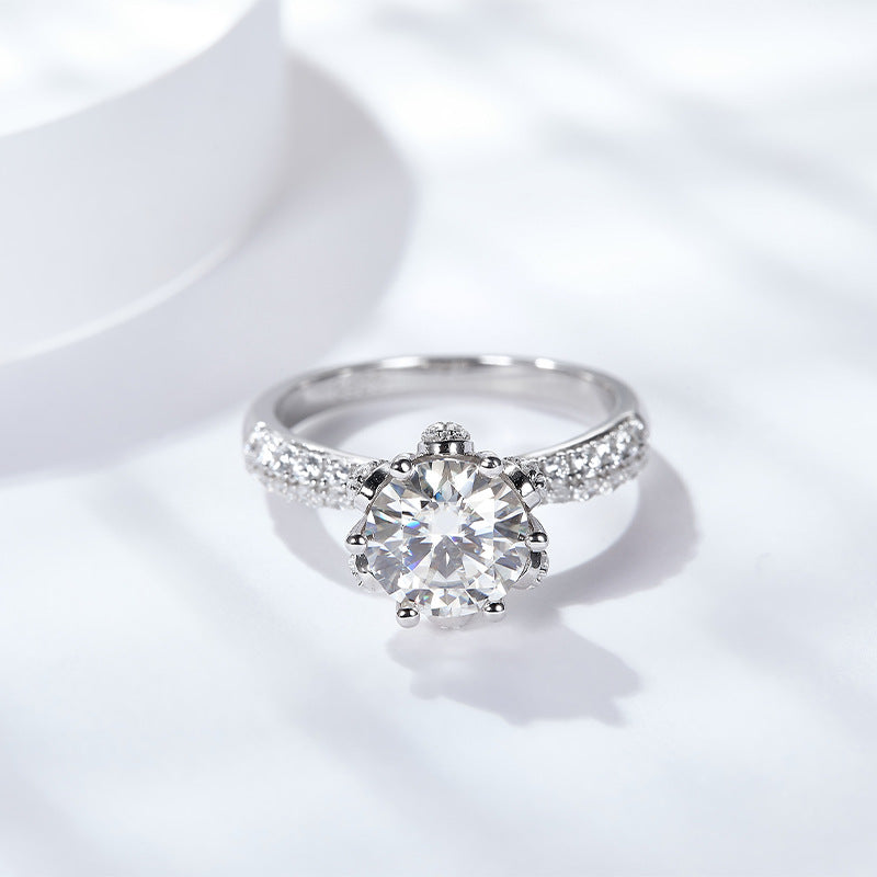 S925 Round-Cut Moissanite Ring 2CT 【6.2#68】
