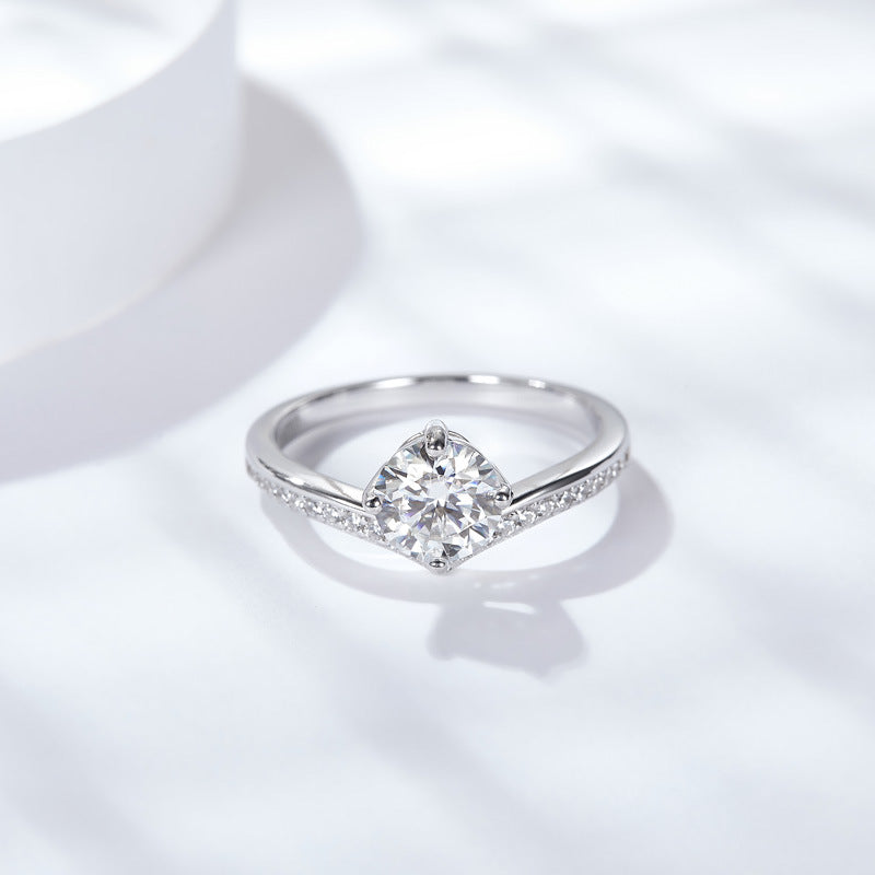 Round-Cut 1CT Moissanite Silver Plated 18K White Gold Ring【6.2#85】
