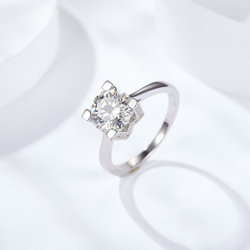 S925 Round-Cut Moissanite Ring【6.2#149】