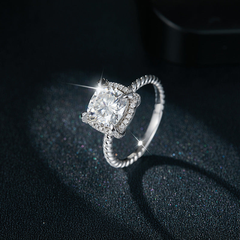 S925 Cushion-Cut Moissanite Ring【6.2#175】