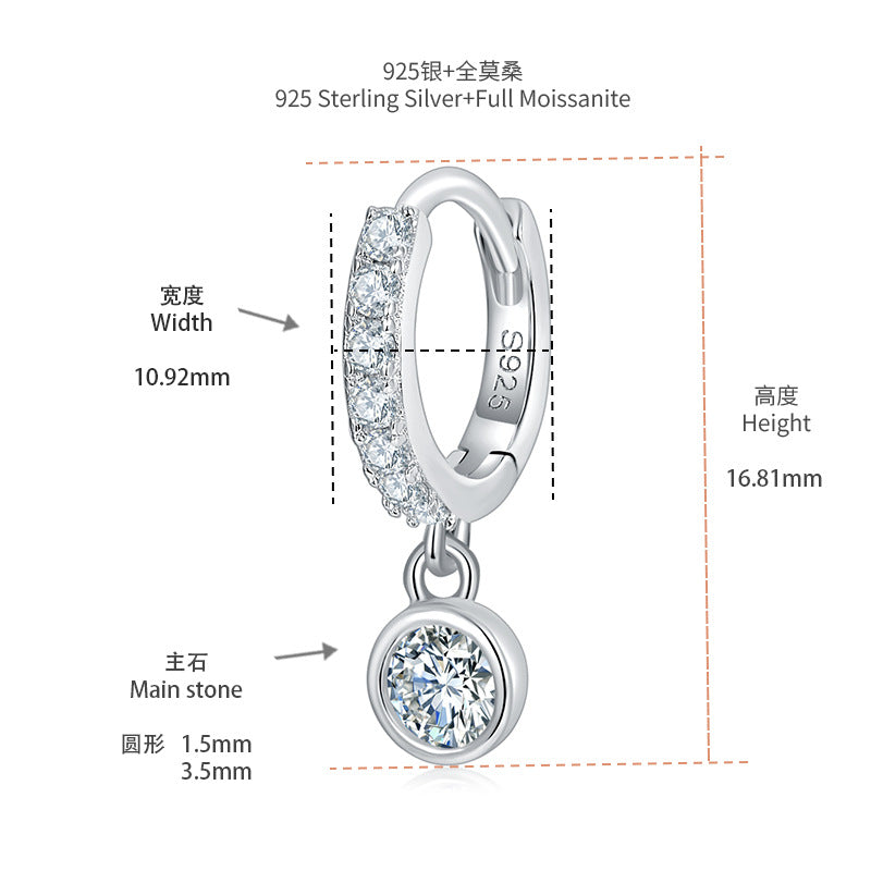 S925 Round-Cut Moissanite Earring Plated 18k Gold【6.2#117】