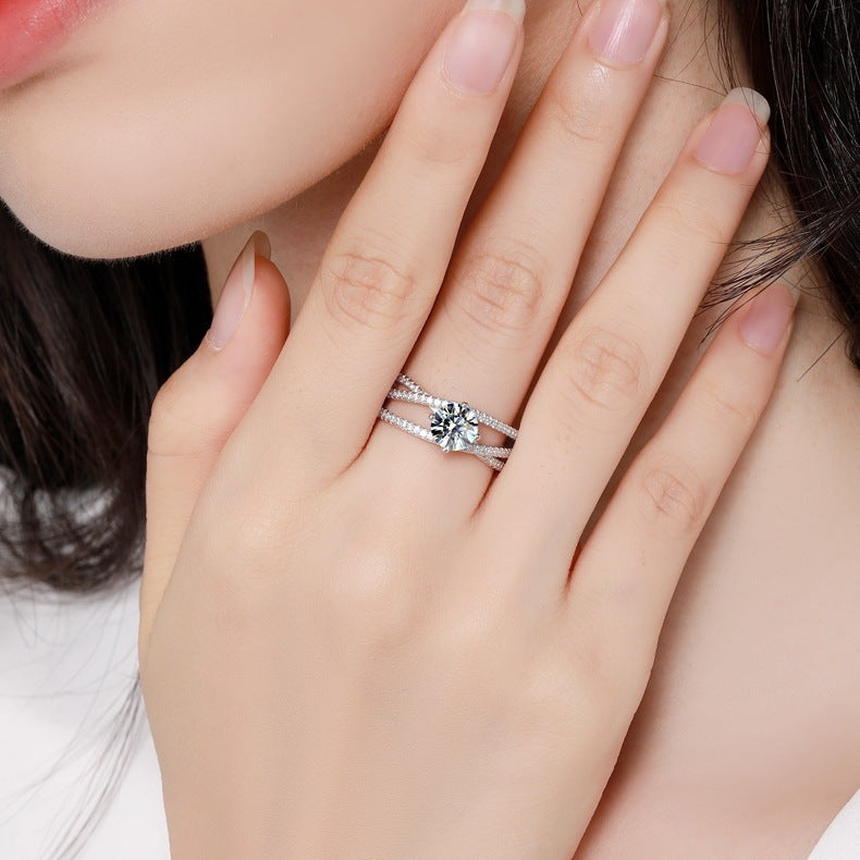 S925 Round-Cut Moissanite Ring【6.2#184】
