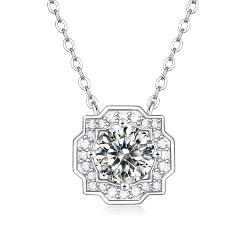 S925 Round-Cut Moissanite 1CT Plated 18k Gold Neclace【6.2#104】