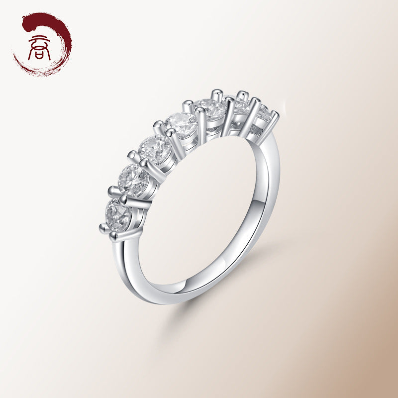 S925 Round-Cut Moissanite Ring With 7 Gems 【6.2#4】