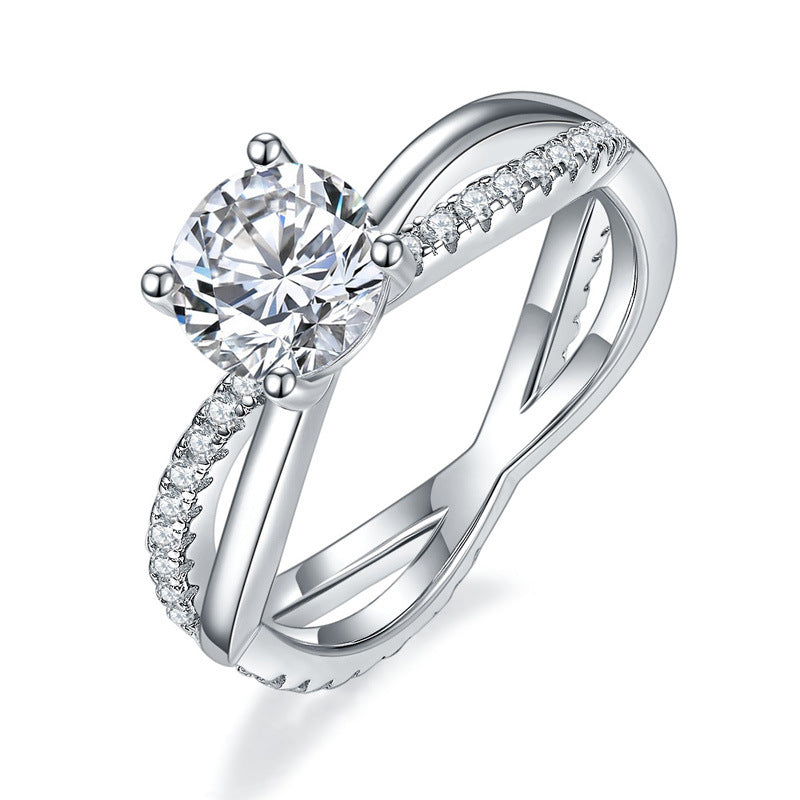 S925 Round-Cut Moissanite Ring Plated 18k White Gold【6.2#134】