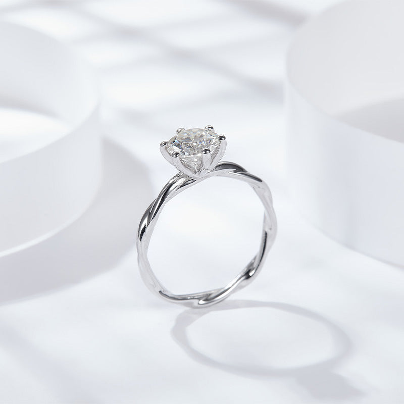 S925 Round-Cut 18K Silver Plated White Gold Moissanite Ring【6.2#91】