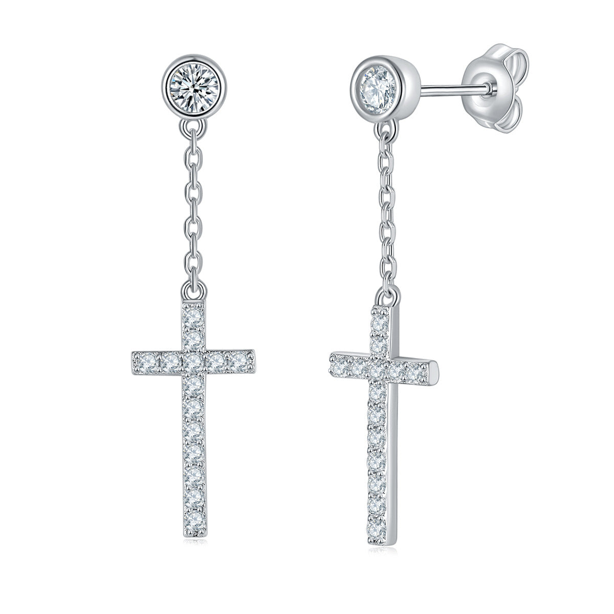 S925 Round-Cut Moissanite Earring With Cross Design【6.2#107】