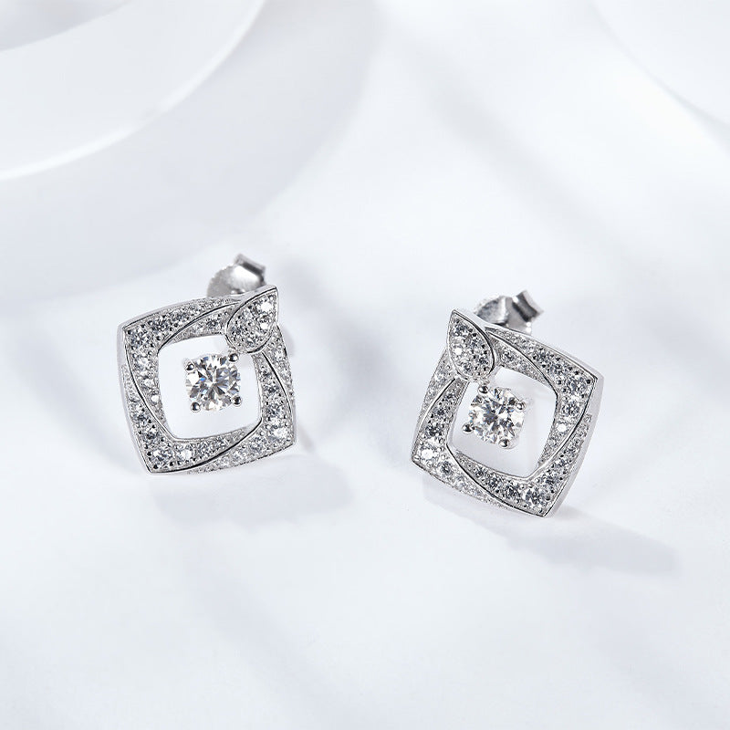 S925 Round-Cut Moissanite Earring Plated 18k White Gold【6.2#130】