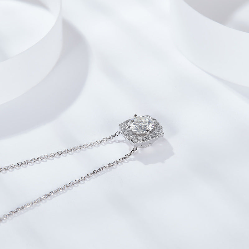 S925 Round-Cut Moissanite 1CT Plated 18k Gold Neclace【6.2#104】