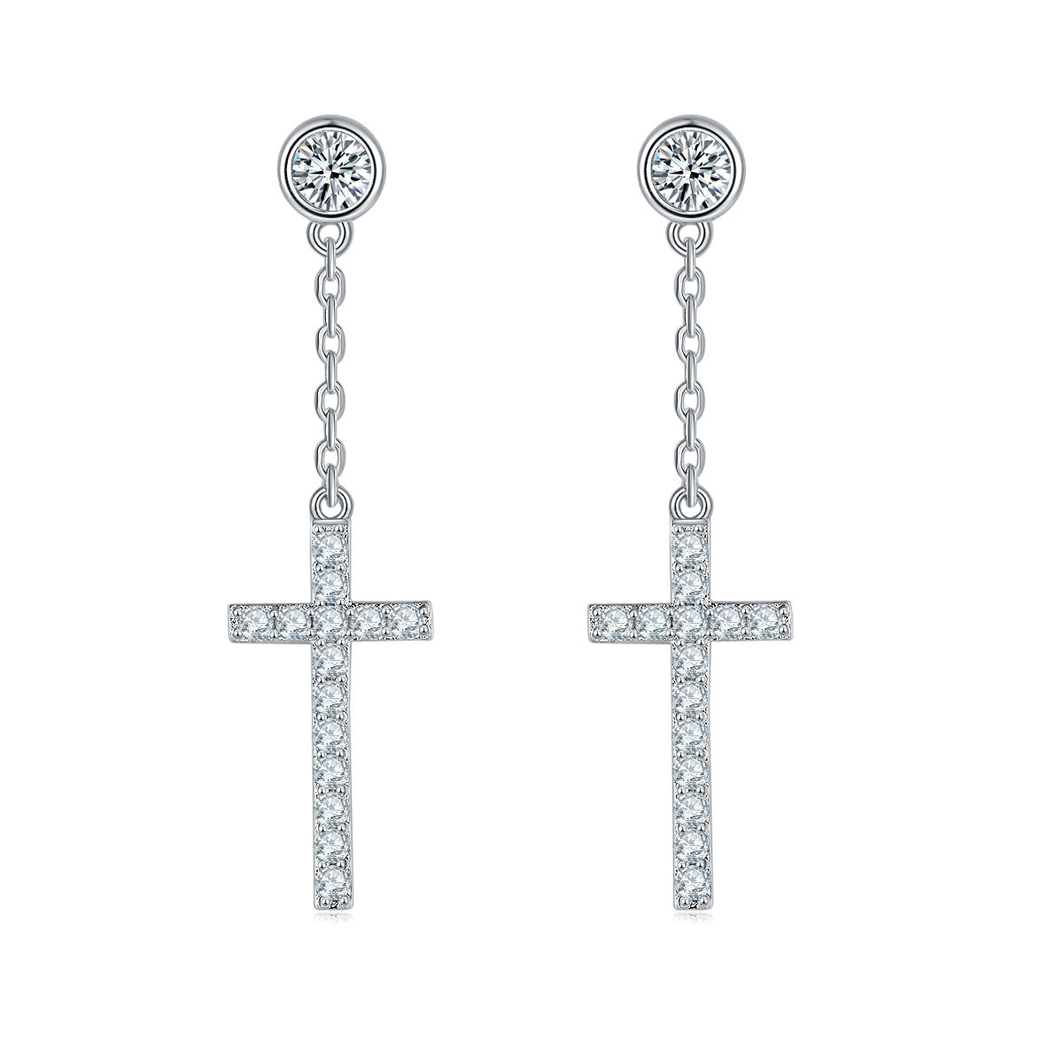 S925 Round-Cut Moissanite Earring With Cross Design【6.2#107】