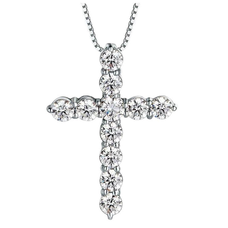 S925 Round-Cut Full Moissanite Necklace With Crucifix Design【6.2#21】