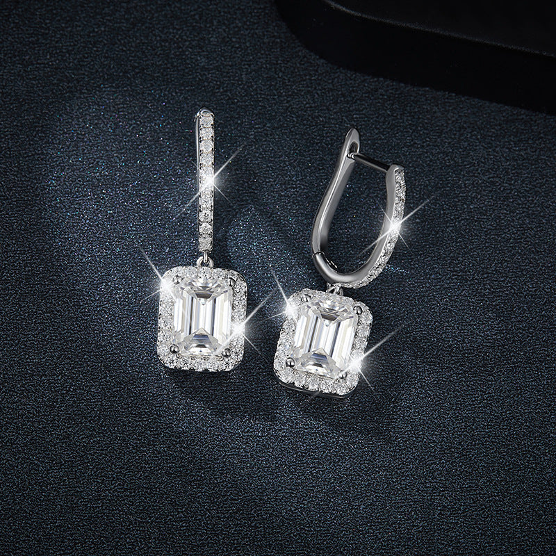 S925 Emerald-Cut Moissanite Earring Plated Gold【6.2#108】