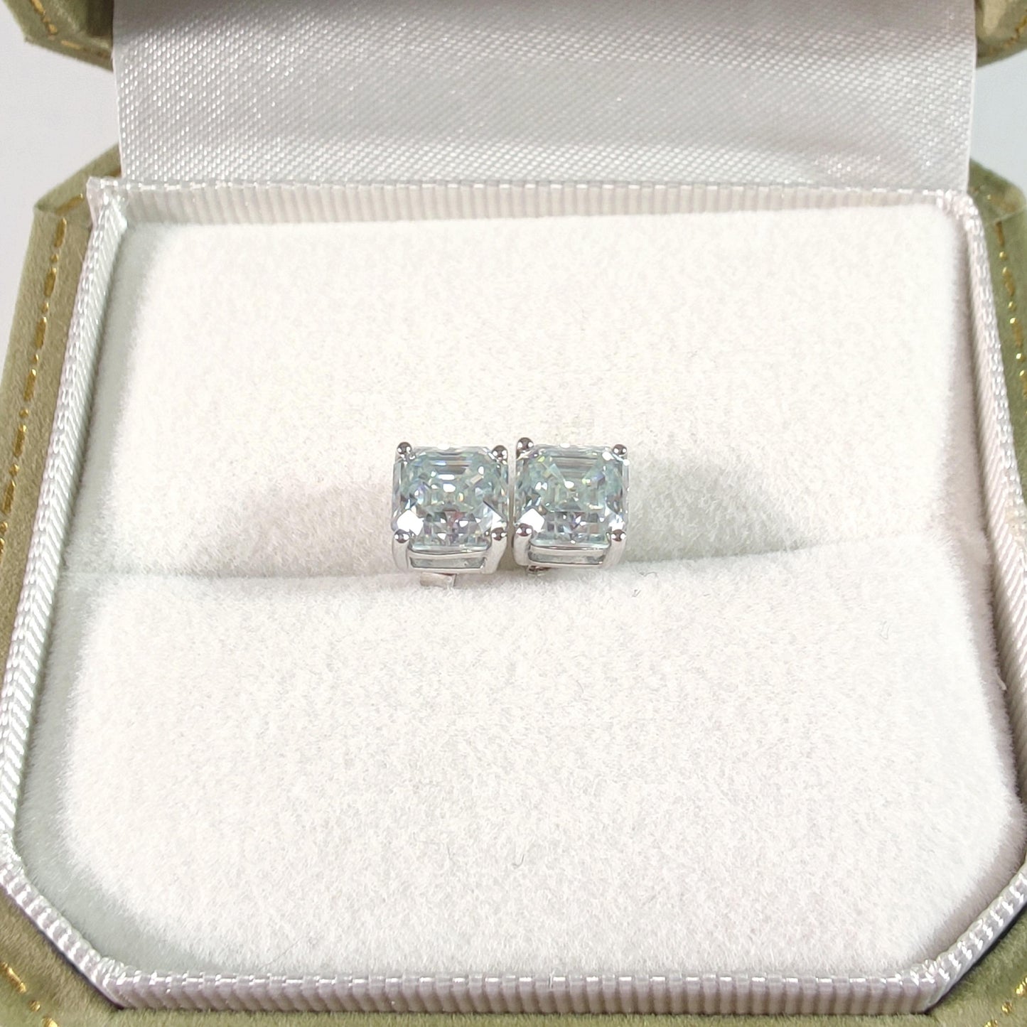 S925 Asscher-Cut Moissanite Fantasy Rock Candy Stud Earrings 1CT*2 【3#17】