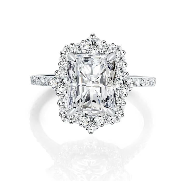 S925 Radiant-Cut Full Moissanite (Even Side Stones) Ring 4CT 【6#27】