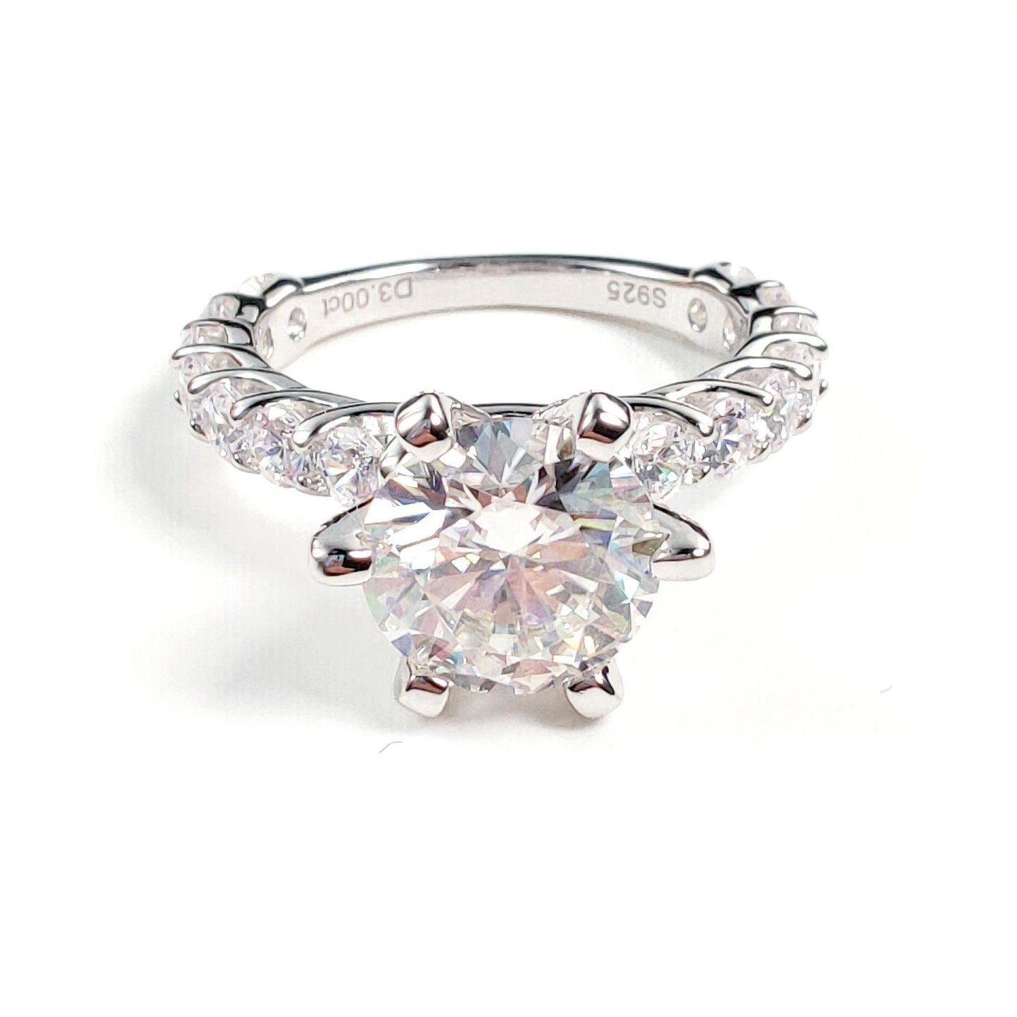 S925 Round-Cut Full Moissanite (Even Side Stones) Ring 2CT Of 6 Prongs With "Mermaid" Design 【6#18】