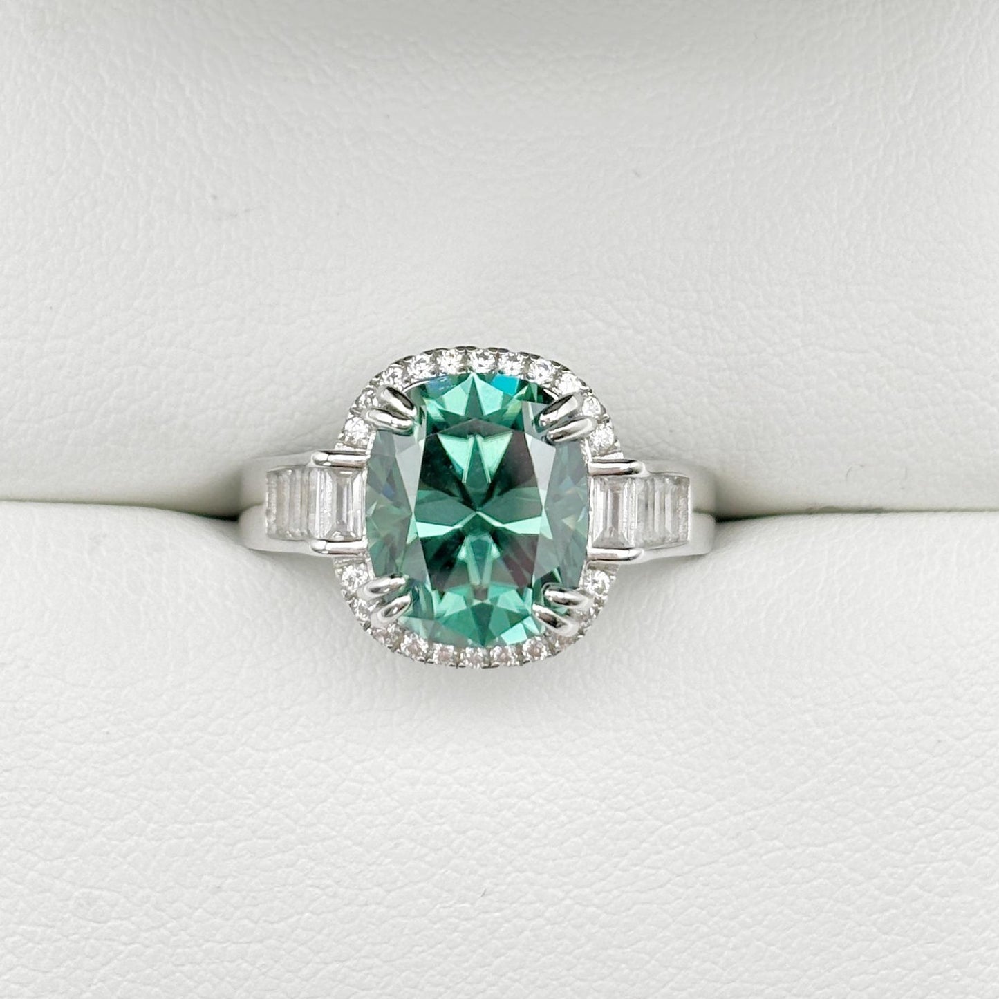 S925 Cushion-Cut Green Moissanite Rings 5CT 【3#41】