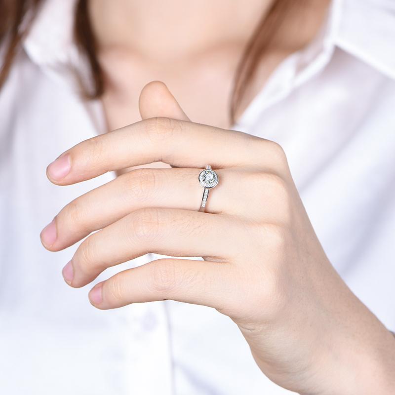 S925 Round-Cut Moissanite Plating Ring 【1#17】