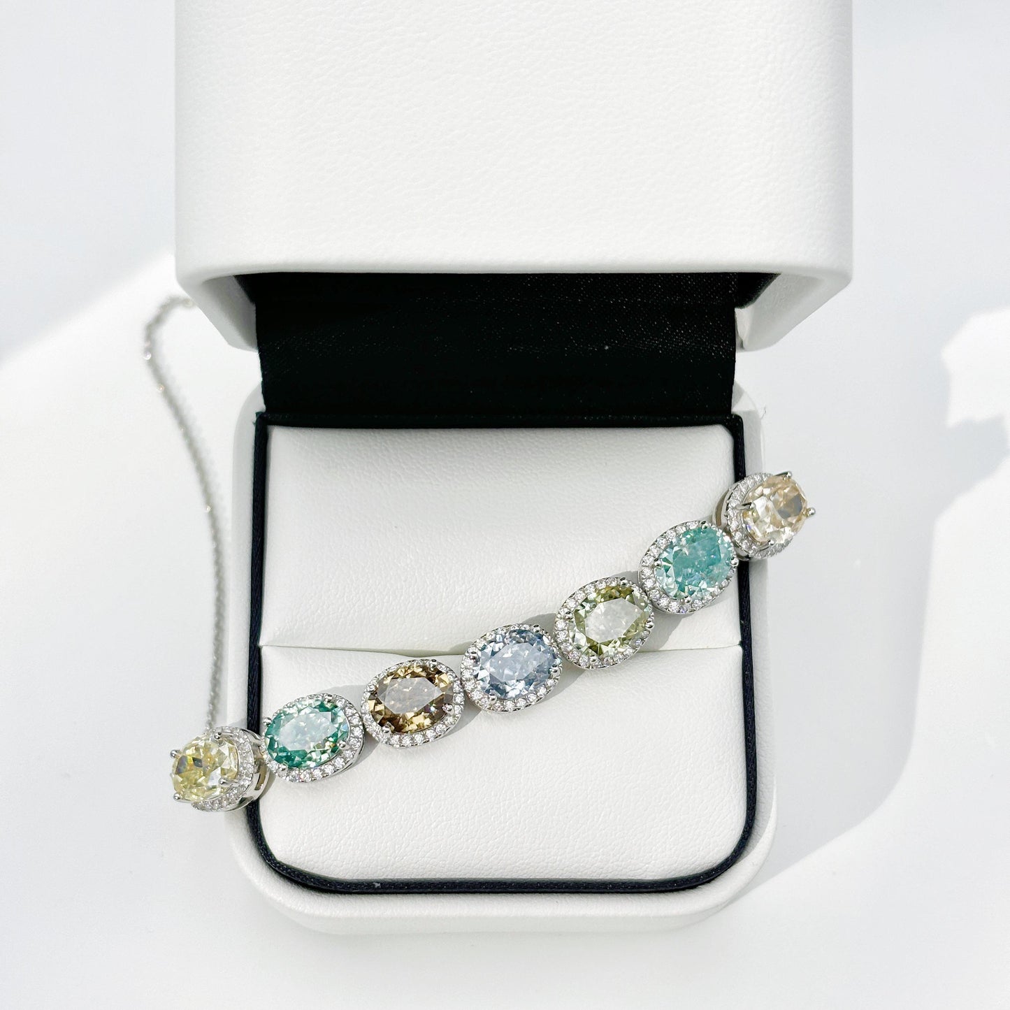 S925 Oval-Cut Moissanite Seven Colored Flower Necklace 2CT*7 【3#3】