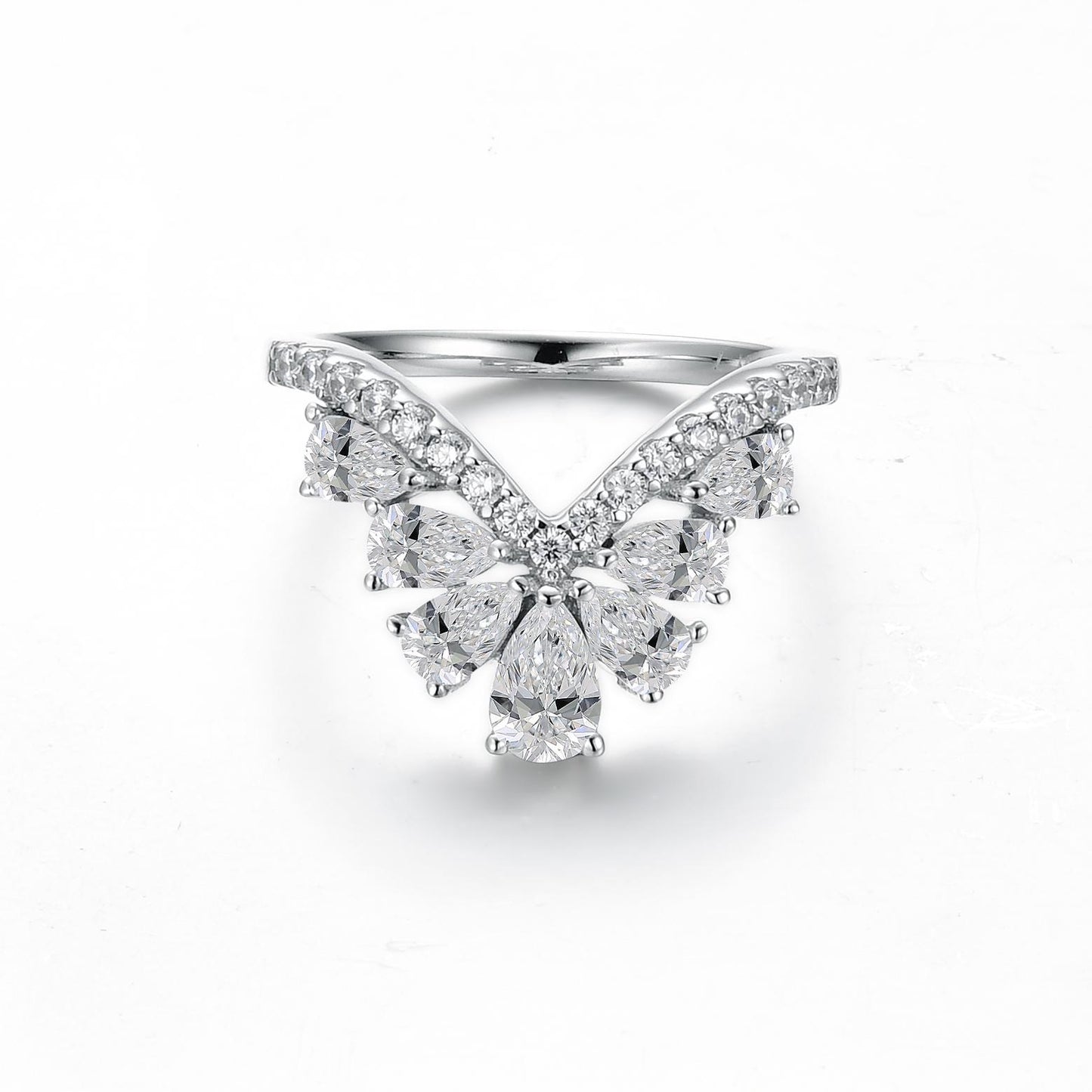 S925 Pear-Cut Zircon Ring With Crown Design 【2#19】 Christmas & Party & Princess & Ball