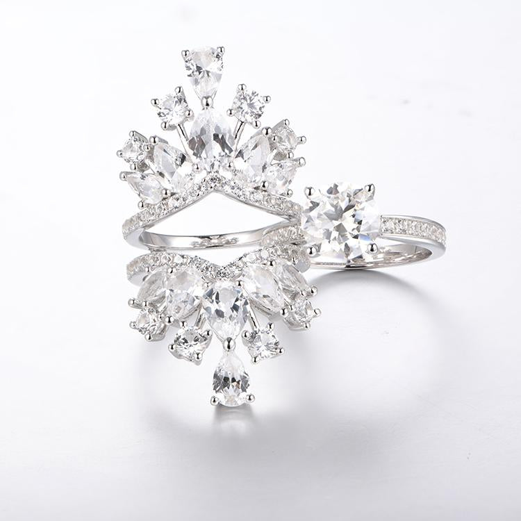 S925 Round-Cut Moissanite Plating Ring With Pear-Cut&Round-Cut Ring Bands 【1#4】Set