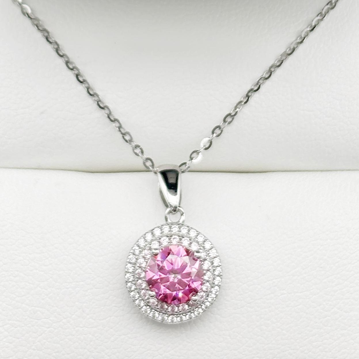S925 Round-Cut Moissanite Pink Cake Pendant 1CT 【3#1】