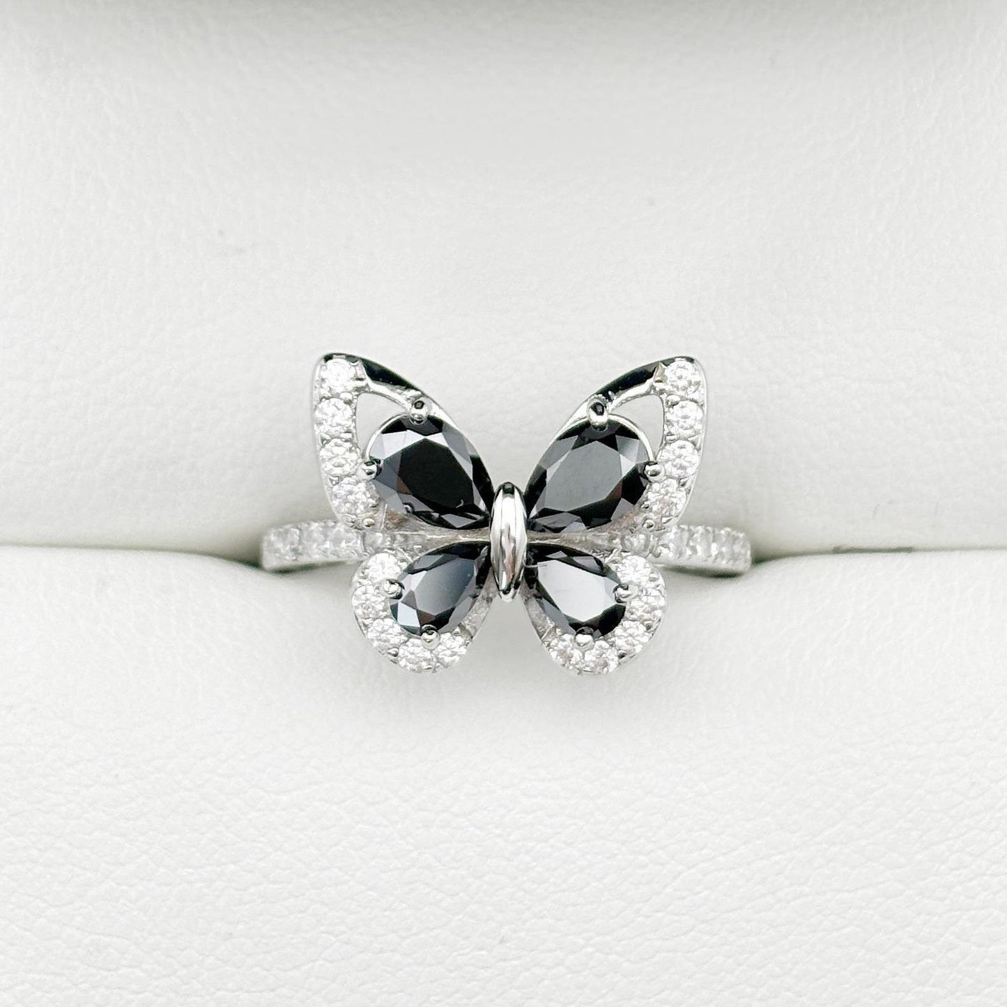S925 Pear-Cut Black Moissanite Butterfly Rings 0.3CT*2+0.5CT*2 【3#29】