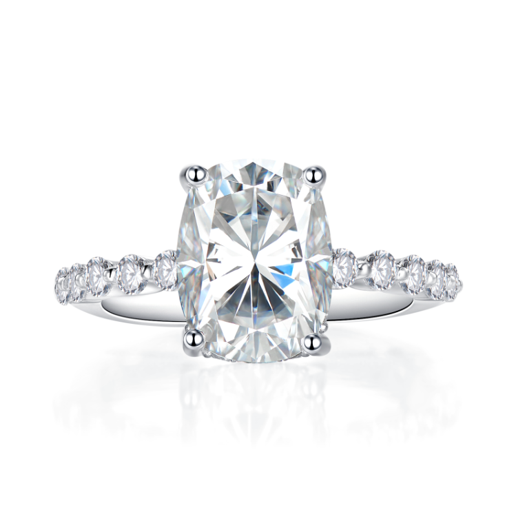 S925 Cushion-Cut Moissanite Ring Half Band 4CT 【1.2#16】