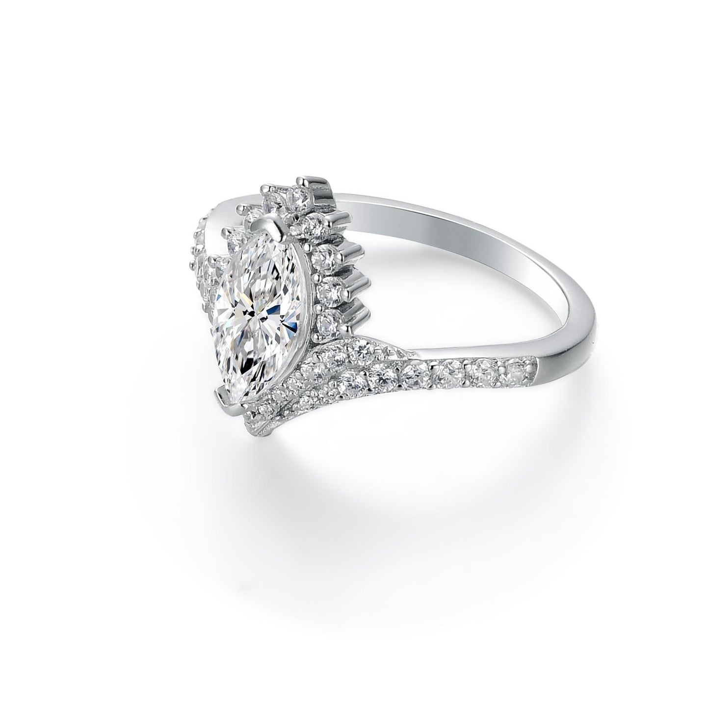 S925 Marquise-Cut Moissanite Plating Ring 1CT 【2#8】