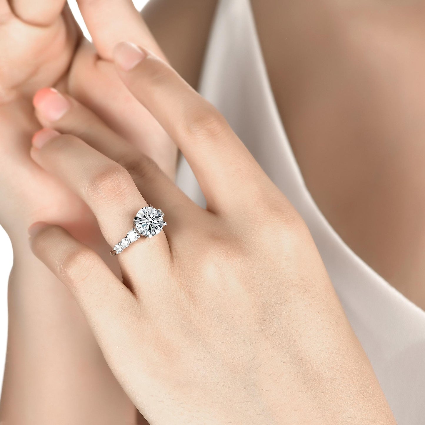 S925 Round-Cut Moissanite Plating Ring 【1#21】