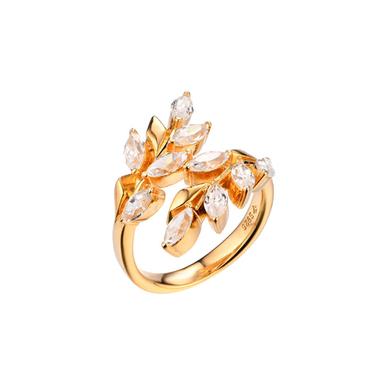 S925 Marquise-Cut Zircon Ring Gold plated 【g1#6】