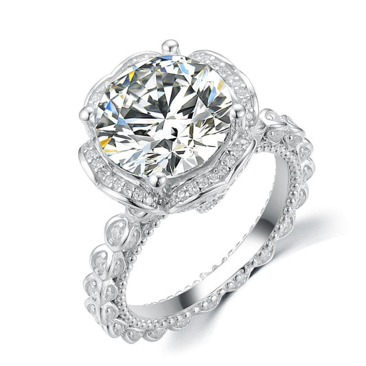 S925 Round-Cut Moissanite Plating Ring 5CT With "Blossom" Design Named "Jasmine" 【2#2】