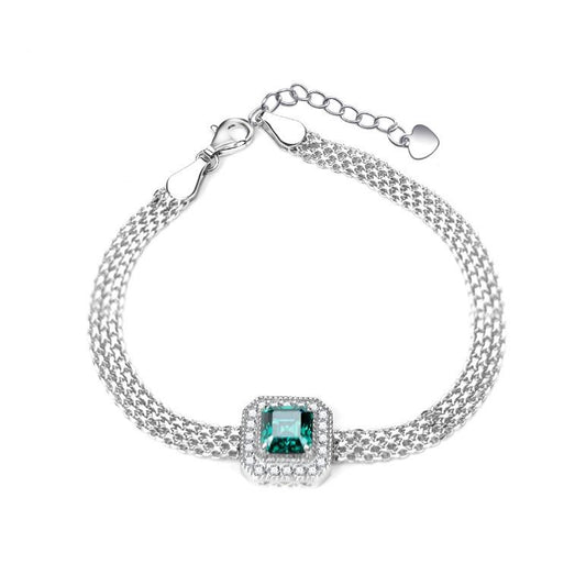 S925 Asscher-Cut Green Moissanite Bracelet 2CT 【3.2#9】