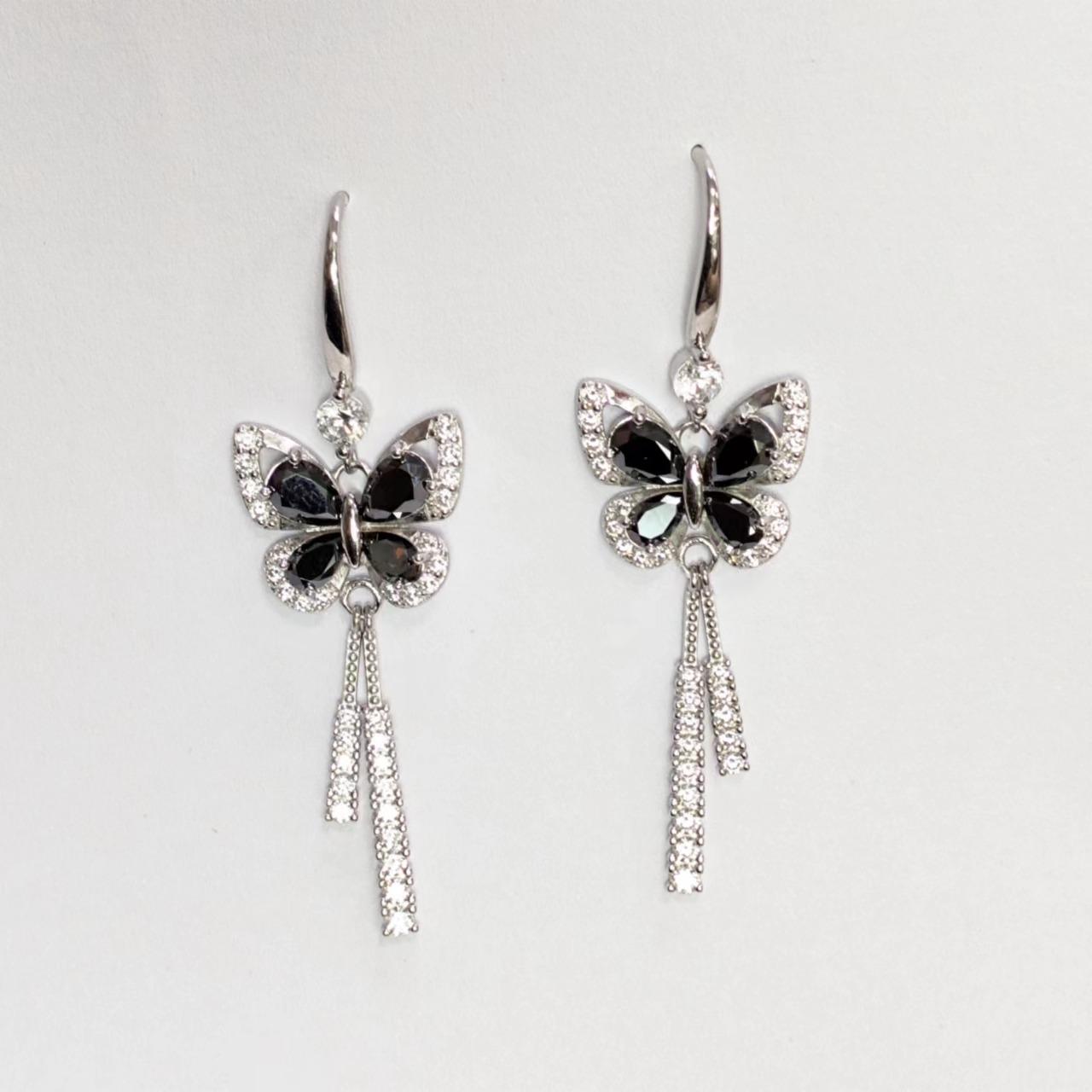 S925 Pear-Cut Moissanite Black Butterfly Drop Earrings 0.3CT*4+0.5CT*4 【3#10】