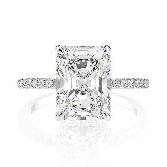 S925 Radiant-Cut Full Moissanite (Even Side Stones) Ring 4CT 【6#26】