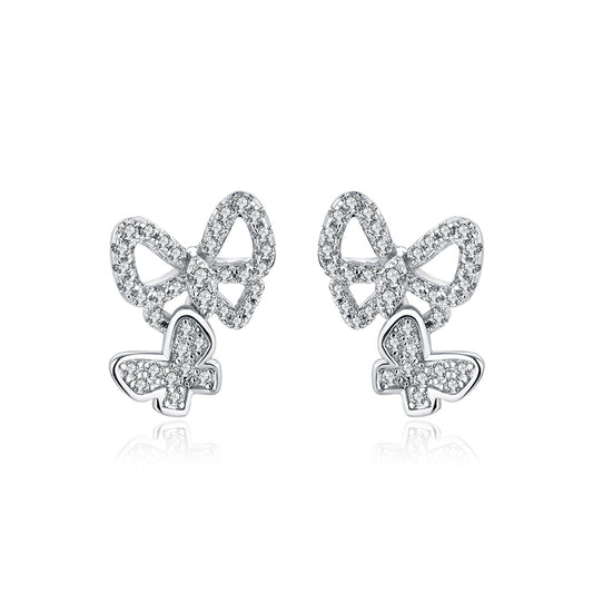 S925 Round-Cut Moissanite Earrings With Butterfly Design 【1.2#18】