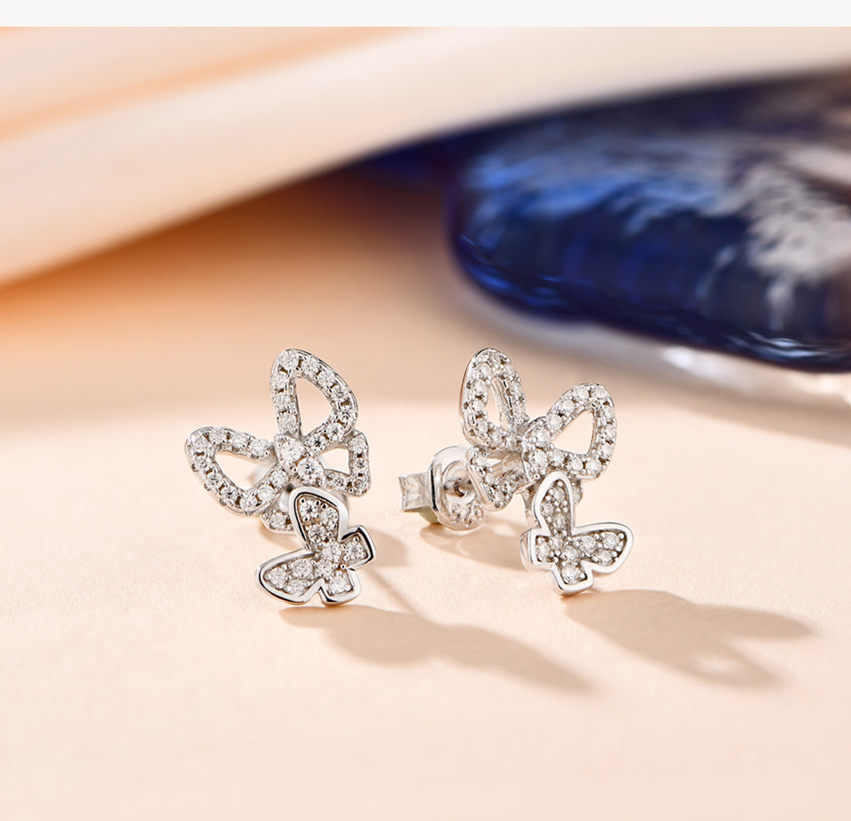 S925 Round-Cut Moissanite Earrings With Butterfly Design 【1.2#18】