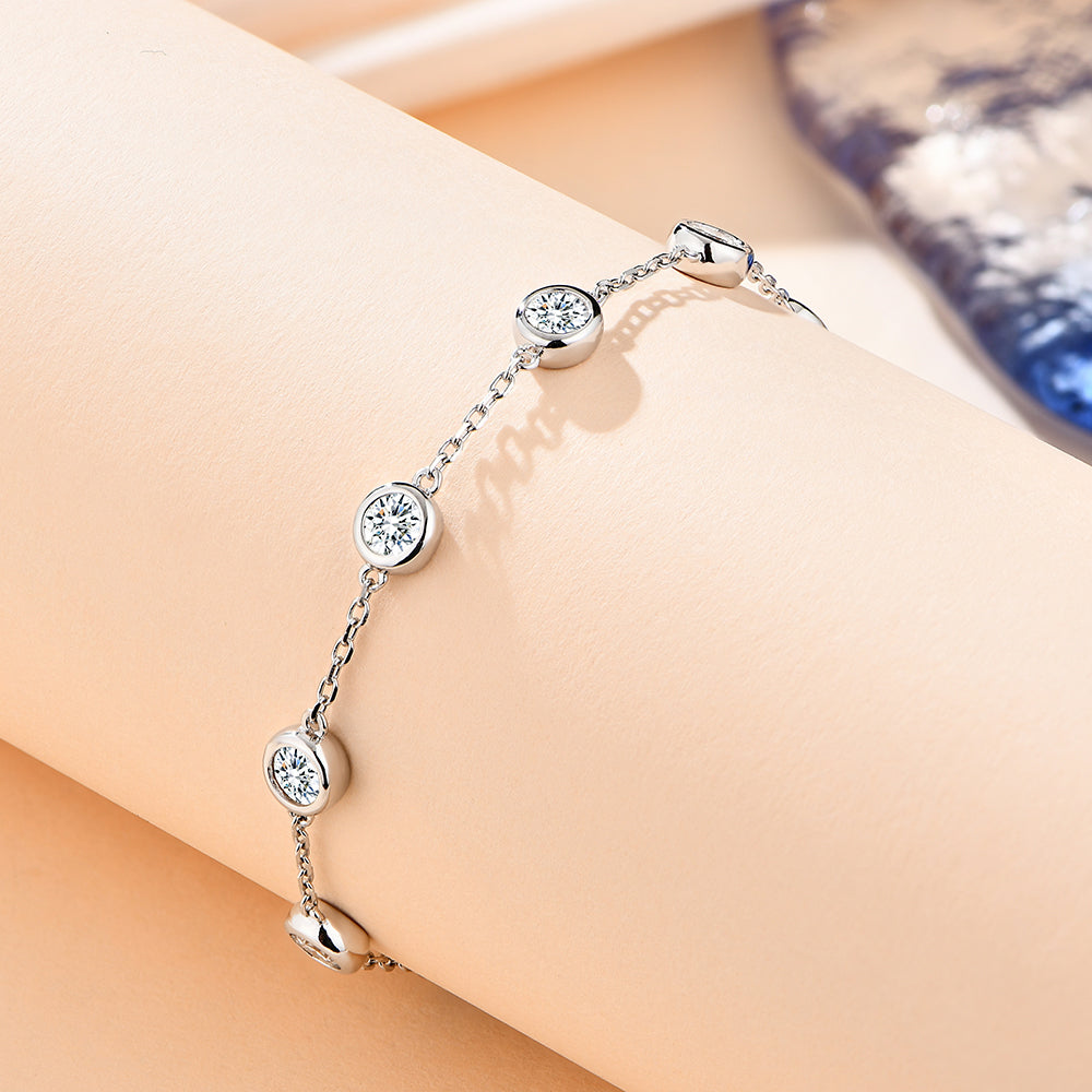 S925 Round-Cut Moissanite Bracelet 【1.2#21】