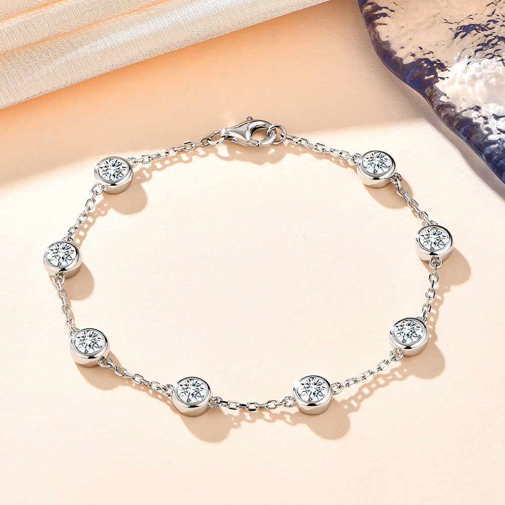 S925 Round-Cut Moissanite Bracelet 【1.2#21】