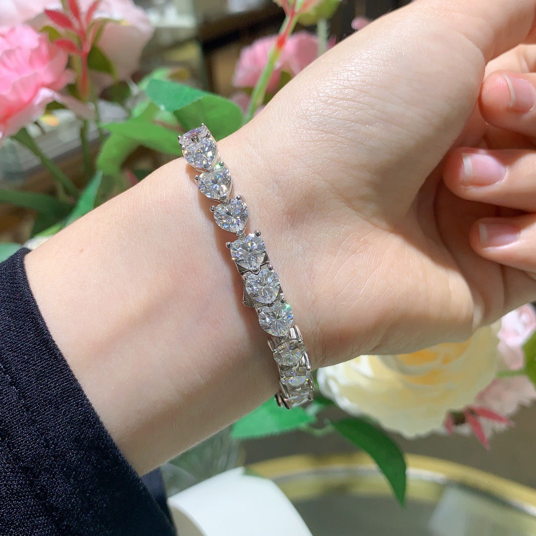 S925 Heart-Cut Moissanite Bracelet Plated 18k Gold【6.2#121】