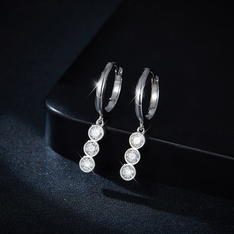S925 Round-Cut Moissanite Hoop Earrings 0.2CT*3【6.2#60】