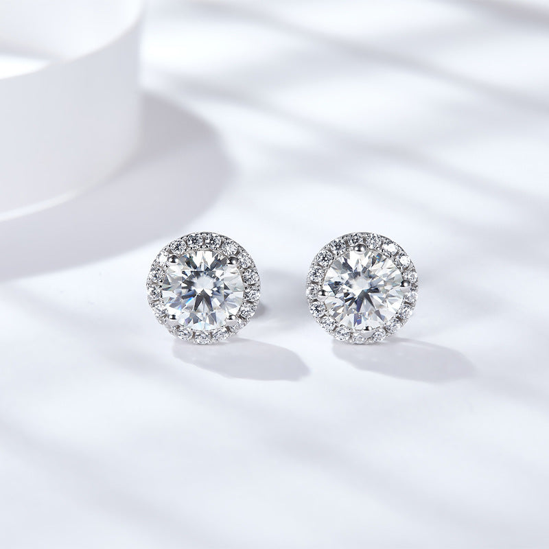 S925 Round-Cut Round Wrapped Stud Earrings 0.5CT&1CT 【6.2#49】