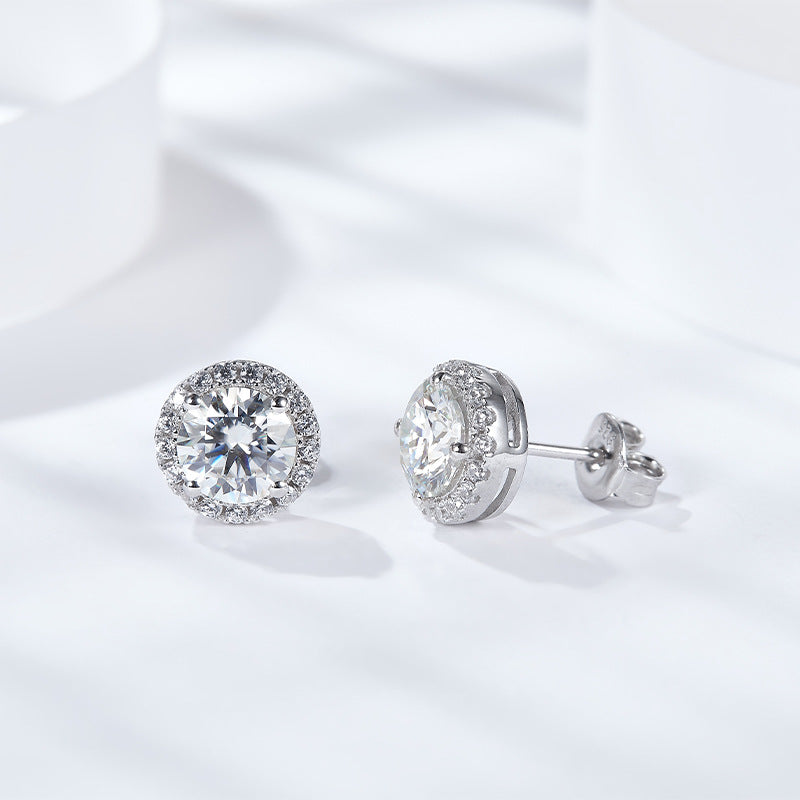 S925 Round-Cut Round Wrapped Stud Earrings 0.5CT&1CT 【6.2#49】