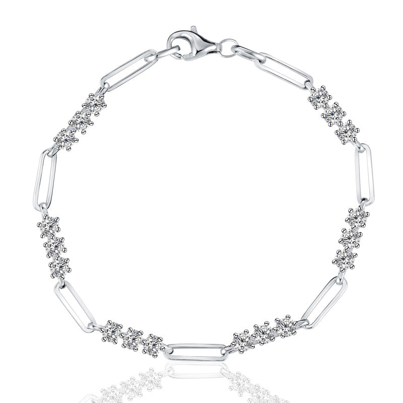 S925 Round-Cut Moissanite Bracelet With Paper Clip Design【6.2#57】