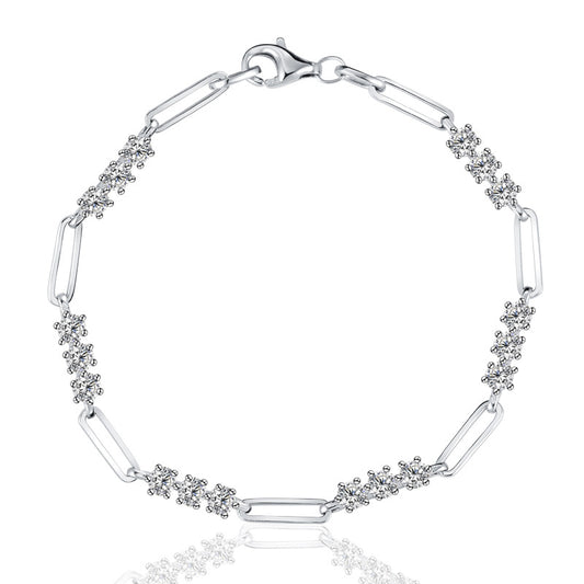 S925 Round-Cut Moissanite Bracelet With Paper Clip Design【6.2#57】