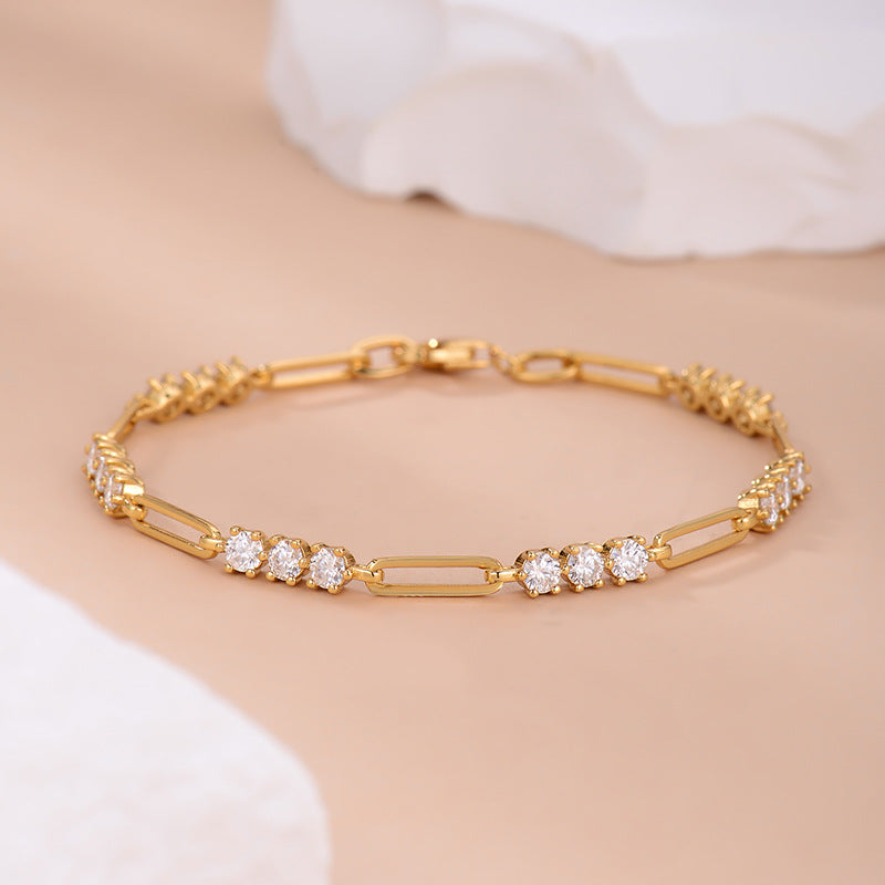 S925 Round-Cut Moissanite Bracelet With Paper Clip Design【6.2#57】